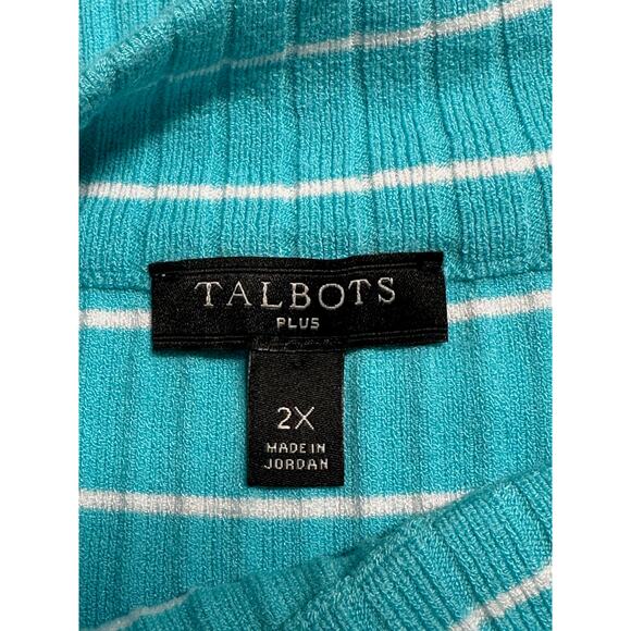 Talbots Sweater Womens 2X Blue Striped Sleeveless Ribbed Knit‎ Mock Neck Office - Picture 6 of 9
